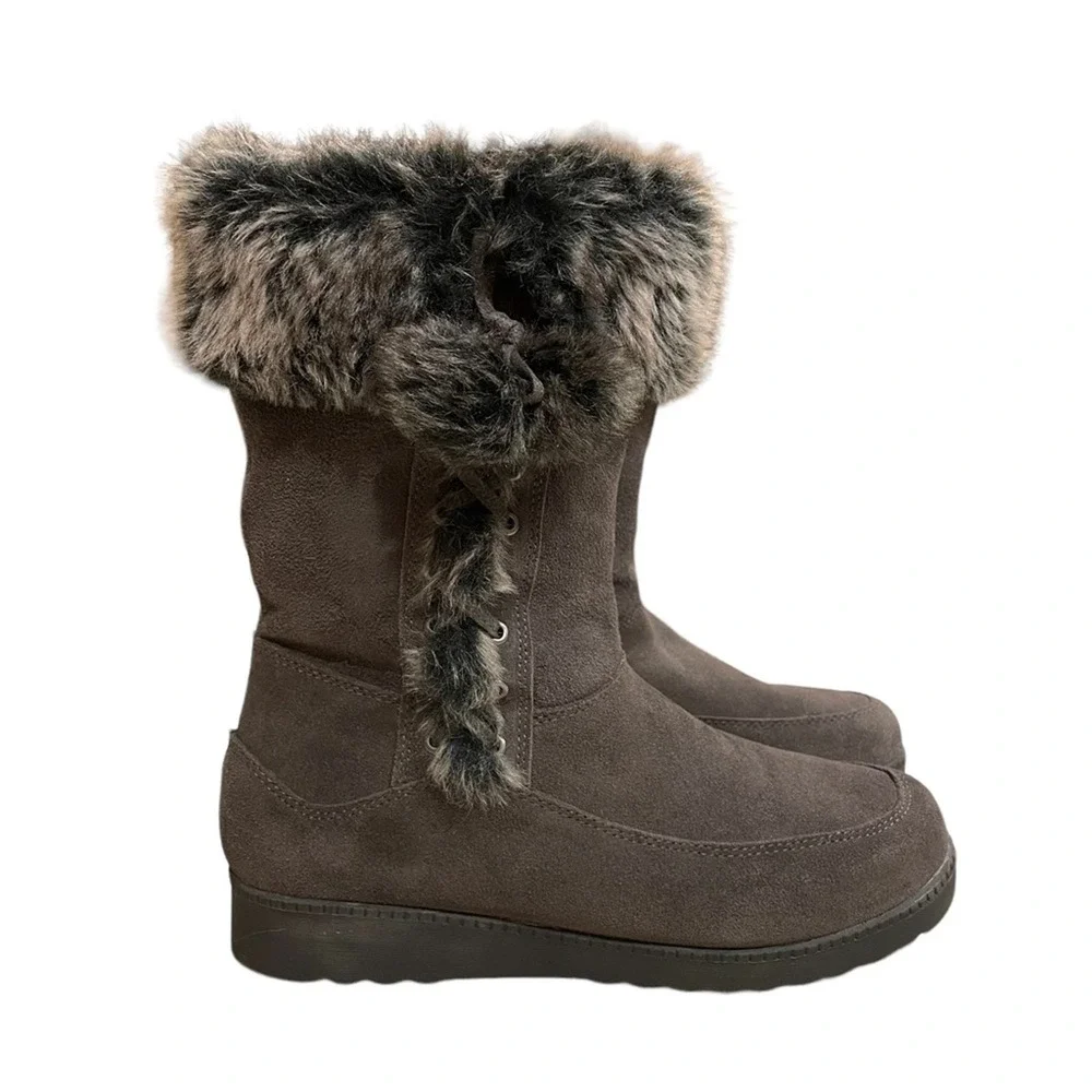 White Mountain Winter Boots Women Size 9.5 Forest Faux‎ Fur Lined Suede Charcoal